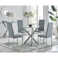 FurnitureboxUK Selina Chrome Round Glass Dining Table & 4 Milan Dining Chairs in Grey | Size: 4 Person