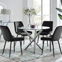 FurnitureboxUK Selina Round Glass Chrome Leg Dining Table & Pesaro Black Leg Chairs | Size: 2 Person