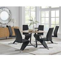 FurnitureboxUK Santorini Brown Wood Effect Dining Table & 6 Willow Chairs in Black