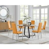 FurnitureboxUK Santorini Brown Wood Effect Dining Table & 6 Milan Chrome Leg Chairs in Mustard