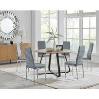 FurnitureboxUK Santorini Brown Wood Effect Dining Table & 6 Milan Chrome Leg Chairs in Grey