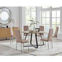 FurnitureboxUK Santorini Brown Wood Effect Dining Table & 6 Milan Chrome Leg Chairs in Beige