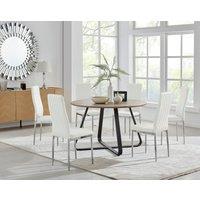 FurnitureboxUK Santorini Brown Wood Effect Dining Table & 6 Milan Chrome Leg Chairs in Off-White