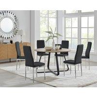 FurnitureboxUK Santorini Brown Wood Effect Dining Table & 6 Milan Chrome Leg Chairs in Black