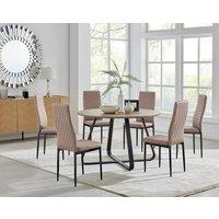 FurnitureboxUK Santorini Brown Round Dining Table & 6 Milan Black Leg Chairs in Beige