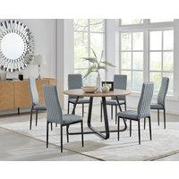 FurnitureboxUK Santorini Brown Round Dining Table & 6 Milan Black Leg Chairs in Grey