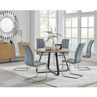 FurnitureboxUK Santorini Brown Round Dining Table & 4/6 Murano Chairs in Grey