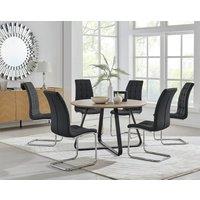 FurnitureboxUK Santorini Brown Round Dining Table & 4/6 Murano Chairs in Black