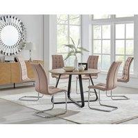 FurnitureboxUK Santorini Brown Round Dining Table & 4/6 Murano Chairs in Beige