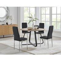 FurnitureboxUK Santorini Brown Wood Contemporary Round Dining Table & 4 Milan Chairs Set in Black