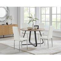 FurnitureboxUK Santorini Brown Wood Contemporary Round Dining Table & 4 Milan Chairs Set in Off-White