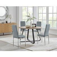 FurnitureboxUK Santorini Brown Wood Contemporary Round Dining Table & 4 Milan Chairs Set in Grey