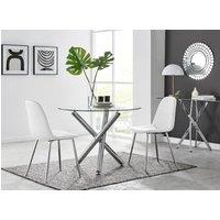 FurnitureboxUK Selina Round Glass Chrome Leg Dining Table & Corona Silver Leg Chairs in Off-White | Size: 2 Person