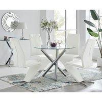 FurnitureboxUK Selina Round Glass & Chrome Metal Dining Table & Luxury Willow Chairs Set in Off-White | Size: 2 Person