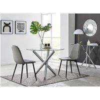 FurnitureboxUK Selina Round Glass Chrome Leg Dining Table & 2 Corona Black Leg Chairs in Grey | Size: 2 Person