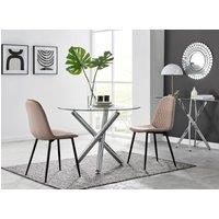 FurnitureboxUK Selina Round Glass Chrome Leg Dining Table & 2 Corona Black Leg Chairs in Beige | Size: 2 Person