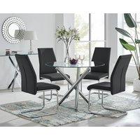FurnitureboxUK Selina Round Glass & Chrome Metal Dining Table & Lorenzo Chairs Set in Black | Size: 2 Person