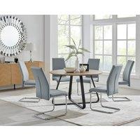 FurnitureboxUK Santorini Brown Wood Effect Dining Table & 6 Black Lorenzo Chairs in Grey