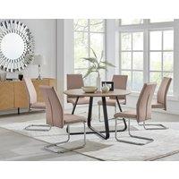 FurnitureboxUK Santorini Brown Wood Effect Dining Table & 6 Black Lorenzo Chairs in Beige