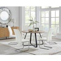 FurnitureboxUK Santorini Brown Wood Effect Dining Table & 6 Black Lorenzo Chairs in Off-White