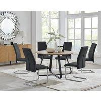 FurnitureboxUK Santorini Brown Wood Effect Dining Table & 6 Black Lorenzo Chairs