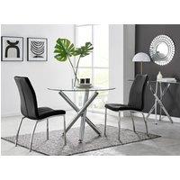 FurnitureboxUK Selina Round Glass Chrome Leg Dining Table & Isco Chairs in Black | Size: 4 Person