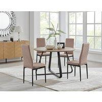 FurnitureboxUK Santorini Brown Round Dining Table & 4 Milan Black Leg Chairs in Beige