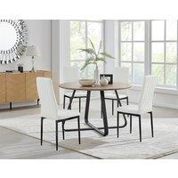 FurnitureboxUK Santorini Brown Round Dining Table & 4 Milan Black Leg Chairs in Off-White