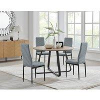 FurnitureboxUK Santorini Brown Round Dining Table & 4 Milan Black Leg Chairs in Grey