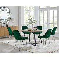 FurnitureboxUK Santorini Brown Round Dining Table & 4/6 Pesaro Silver Leg Chairs in Green