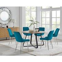 FurnitureboxUK Santorini Brown Round Dining Table & 4/6 Pesaro Silver Leg Chairs in Blue
