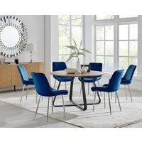 FurnitureboxUK Santorini Brown Round Dining Table & 4/6 Pesaro Silver Leg Chairs in Navy