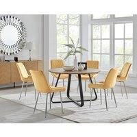FurnitureboxUK Santorini Brown Round Dining Table & 4/6 Pesaro Silver Leg Chairs in Mustard