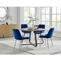 FurnitureboxUK Santorini Brown Round Dining Table & 4/6 Pesaro Silver Leg Chairs in Navy