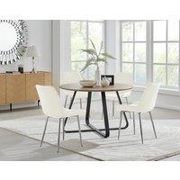 FurnitureboxUK Santorini Brown Round Dining Table & 4/6 Pesaro Silver Leg Chairs in Cream