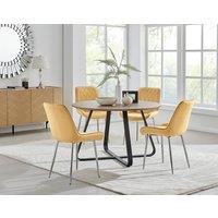 FurnitureboxUK Santorini Brown Round Dining Table & 4/6 Pesaro Silver Leg Chairs in Mustard