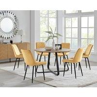 FurnitureboxUK Santorini Brown Round Dining Table & 6 Pesaro Black Leg Chairs in Mustard