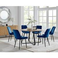 FurnitureboxUK Santorini Brown Round Dining Table & 6 Pesaro Black Leg Chairs in Navy