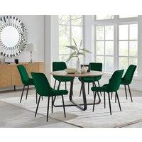 FurnitureboxUK Santorini Brown Round Dining Table & 6 Pesaro Black Leg Chairs in Green