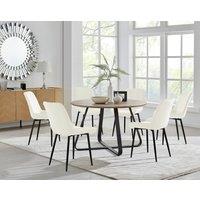 FurnitureboxUK Santorini Brown Round Dining Table & 6 Pesaro Black Leg Chairs in Cream