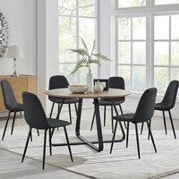 FurnitureboxUK Santorini Brown Round Dining Table & 6 Pesaro Black Leg Chairs