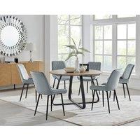 FurnitureboxUK Santorini Brown Round Dining Table & 6 Pesaro Black Leg Chairs in Grey