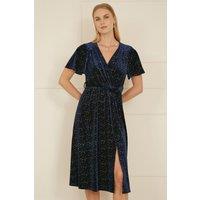 Yumi Women's Navy Velvet Sparkle Wrap Midi Dress | Size: 26