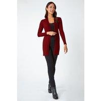 Roman Women's Longline Stretch Ribbed Cardigan in Wine | Size: 18