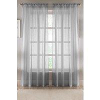Tyrone Textiles Linen Look Plan Voile Panel Pair with Rod Pocket- Ready To Hang in Silver | Size: 140 cm width x 183 cm drop