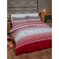 Rapport Home Fairisle Cotton Bed Cover Sheet Set with Pillowcase in Red | Size: Double