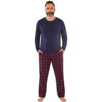 Just Essentials Men's Flannel Check Long Pyjama Set in Navy | Size: 2XL