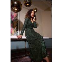 M&Co Women's Sequin V-Neck Maxi Dress in Green | Size: 14