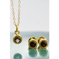 Otis Jaxon London Women's Smoked Quartz Sterling Silver Gemstone Jewellery Set in Gold