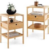 Costway Set of 2 Bamboo Nightstand 3 Tiers Bedside Table with Storage Drawer in Natural